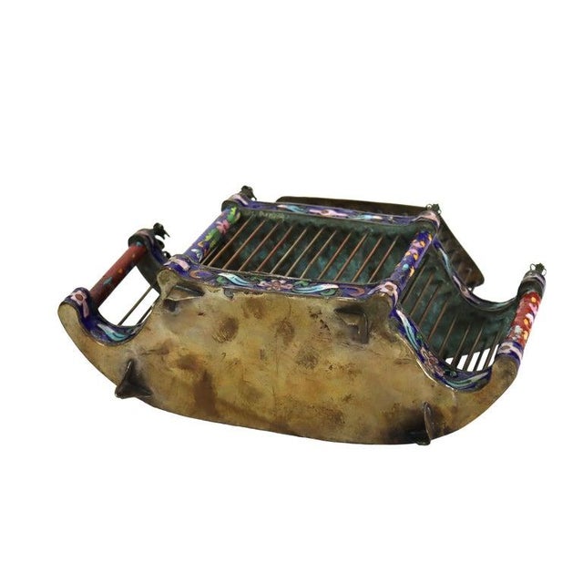 Metal Antique Chinese Floral Cloisonne Enameled Cage With Dragon Finials C1900 For Sale - Image 7 of 7