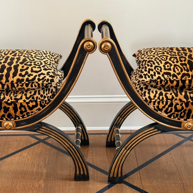 Pair of John Richard Randolph Stools Big Cat Energy times two. This stool features a hand-carved solid wood frame in...