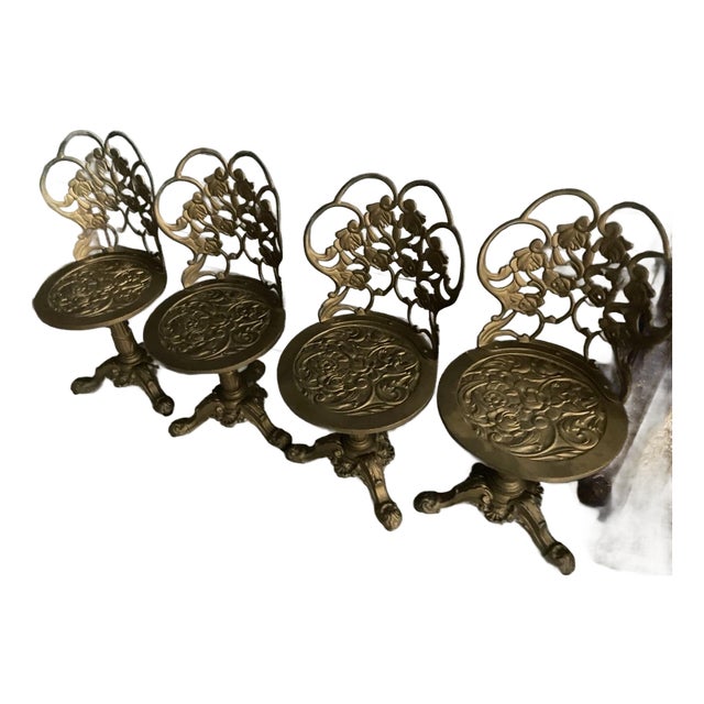Early 20th Century Attributed to Kessler Cast Iron Ornate Boudoir Vanity Pivoting Chairs For Sale