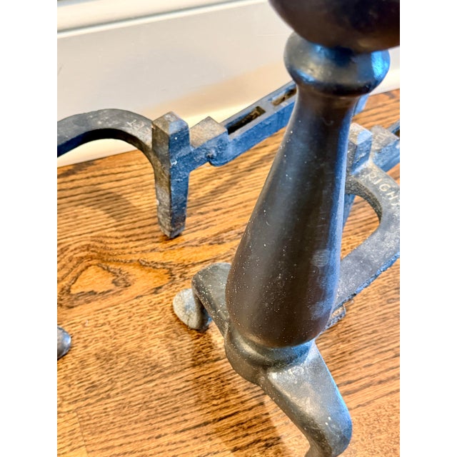 Metal Vintage Black Cast Iron Cannonball Fireplace Andirons – A Pair For Sale - Image 7 of 8