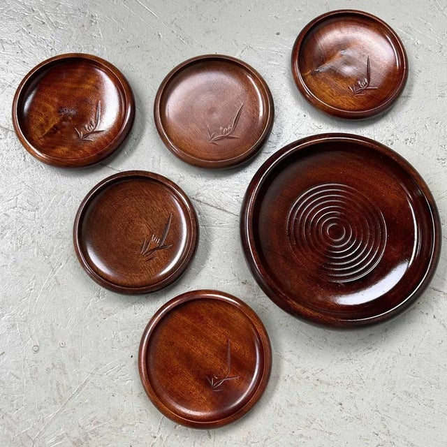 Wooden Serving Plate Set from Japan, 1950s, Set of 6 For Sale - Image 11 of 11