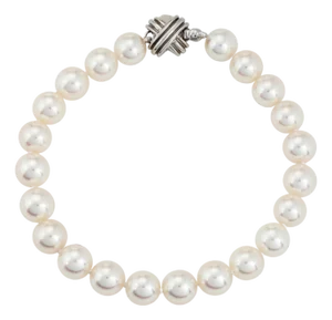 Mid 20th Century Tiffany & Co 7.5mm Pearl Bracelet Signature 18k White Gold X Clasp Estate