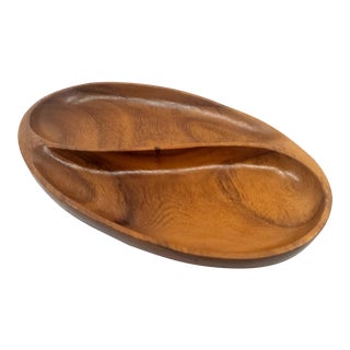 Mid 20th Century Monkey Pod Teak Oval Ying Yang Divided Tray For Sale
