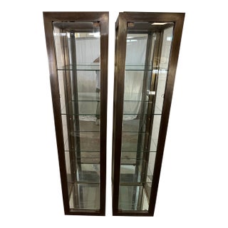 Vintage Spanish Bronze Glass Vitrine Display Cabinet Sarreid Mastercraft Style For Sale