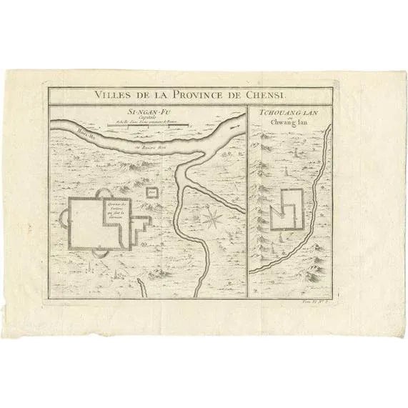 Mid 18th Century Antique Map of Two Cities in the Province of Shanxi or Chensi, 1748 For Sale - Image 5 of 5