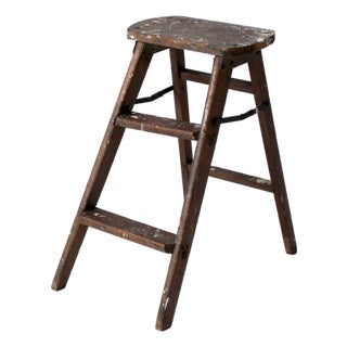 Antique Wood Step Ladder Stool For Sale