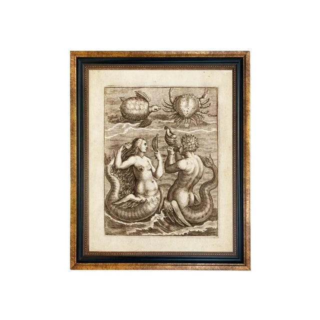 Mermaid & Merman Nautical Illustration 8" X 10" Framed Reproduction Print Behind Glass For Sale - Image 6 of 6