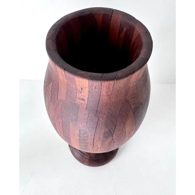 Wood Folk Art Treenware Vase or Urn of Inlay Wood For Sale - Image 7 of 11