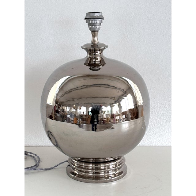 Mid-Century Italian Ceramic Table Lamp in Silver Metallic by Ugo Zaccagnini, 1970s For Sale - Image 11 of 15