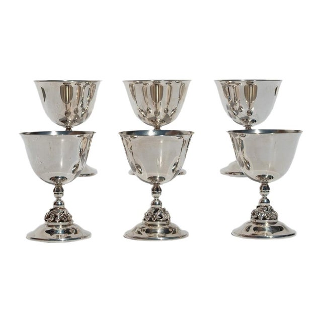A good set of six Mid Century Modern sterling silver wine goblets, by Alphonse La Paglia (1907-1953), for International...
