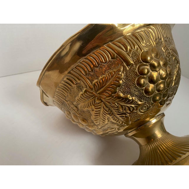 1970s Vintage Repoussé Brass Footed Bowl With Embossed Grapes and Leaves For Sale - Image 5 of 11