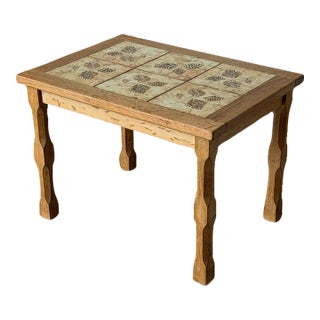 Oak Tile Coffee Table With Leaf Print Danish Mid-Century Modern 1960s For Sale