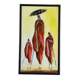 Original Canvas Painting of Maasai Ladies Stepping Out in Style For Sale