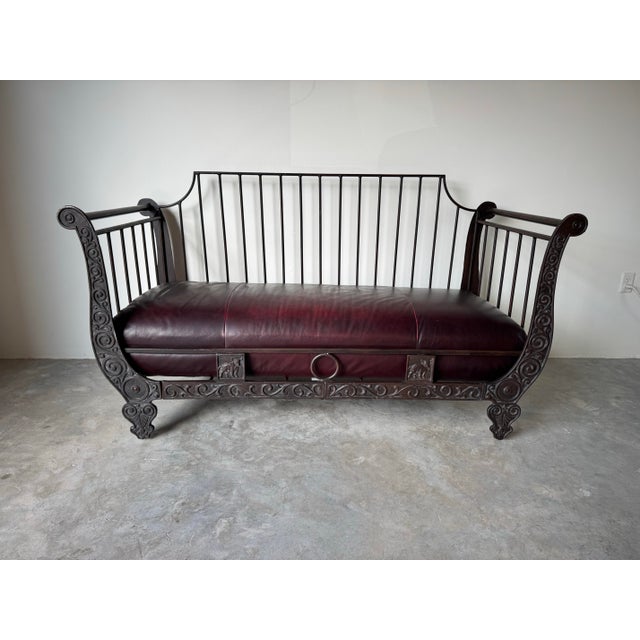 Mid-Century Modern Ernest Hemingway " the Bull " Iron and Leather Sofa by Thomasville/ Sold For Sale - Image 3 of 12