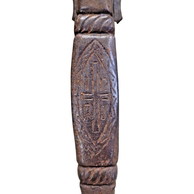 Magnificent antique cast iron church door handle in the Gothic Revival style, dating to the late 19th century...