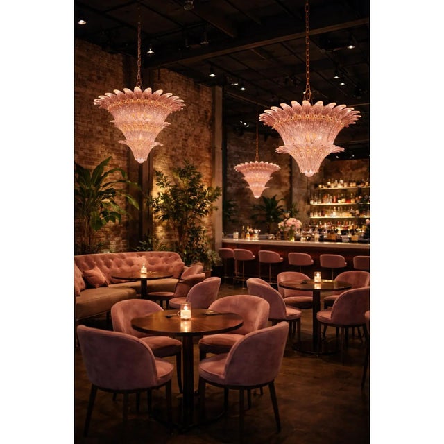 Contemporary Mid-Century Modern Pink Palmette Murano Glass Chandelier by Simoeng For Sale - Image 3 of 7