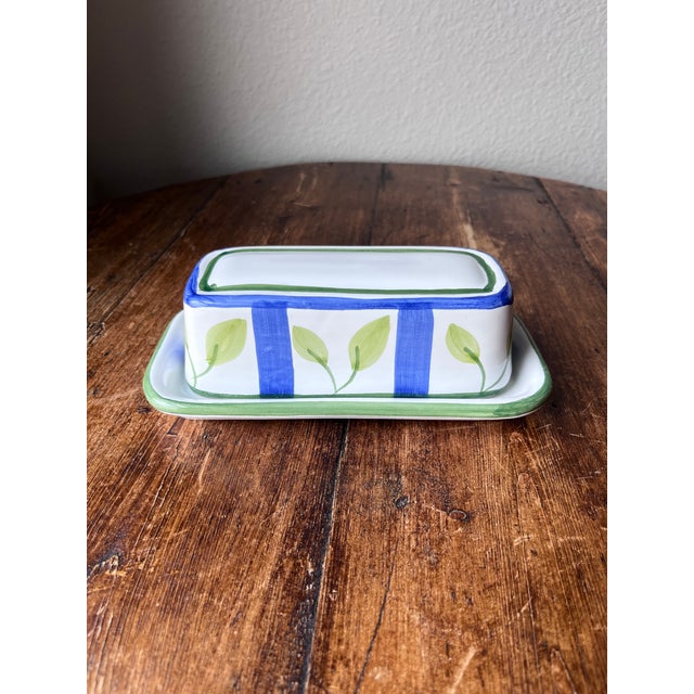 Shabby Chic 1990s Caleca Leaf Pattern Made in Italy Butter Dish With Lid For Sale - Image 3 of 11