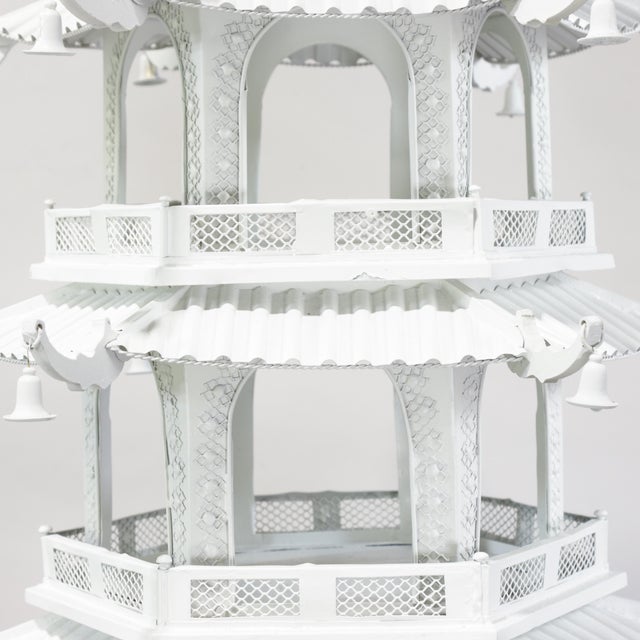 Vintage Large-Scale Seven-Tier Chinoiserie White Painted Tole Pagoda Tower For Sale - Image 11 of 13