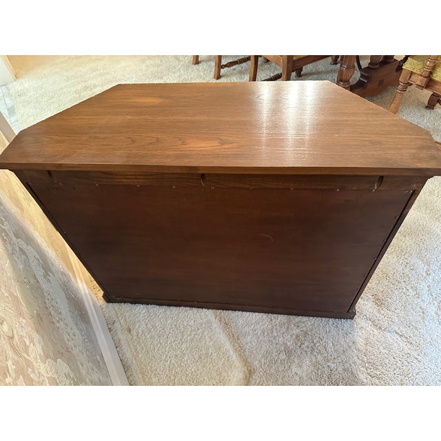Stunning rare vintage Romweber Zodiac Mid-Century Astrological Demilune Console from the Viking Oak Collection. This...