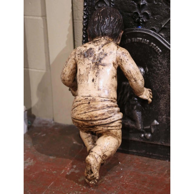 18th Century Italian Carved Giltwood Polychrome Baby Jesus With Glass Eyes For Sale - Image 9 of 11