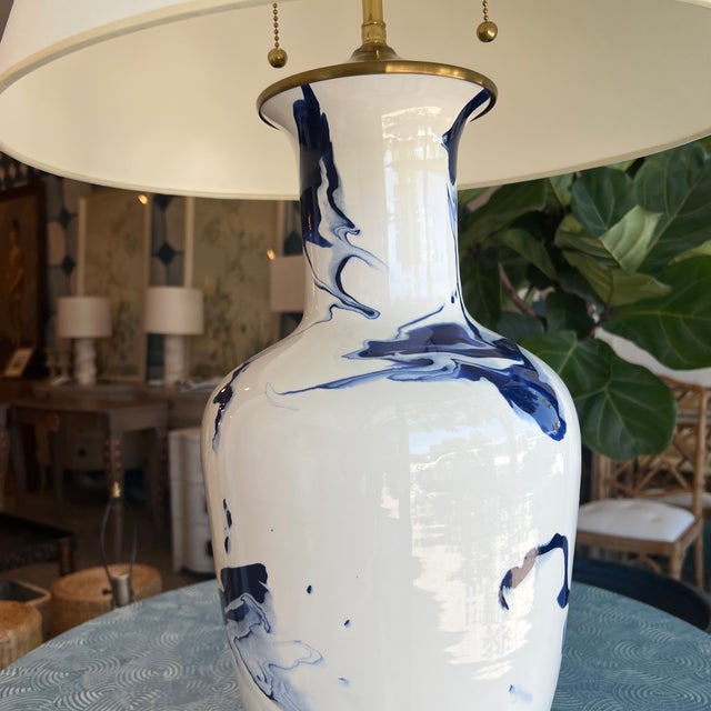 Pair of Christopher Spitzmiller Blue Marble Table Lamps For Sale In West Palm - Image 6 of 12