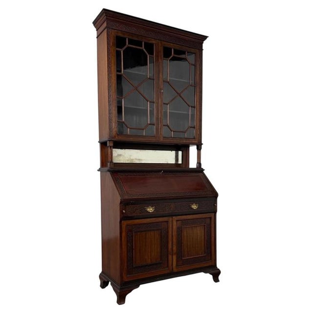 Gold Antique Early 20th Century English Chippendale Revival Bureau For Sale - Image 8 of 15