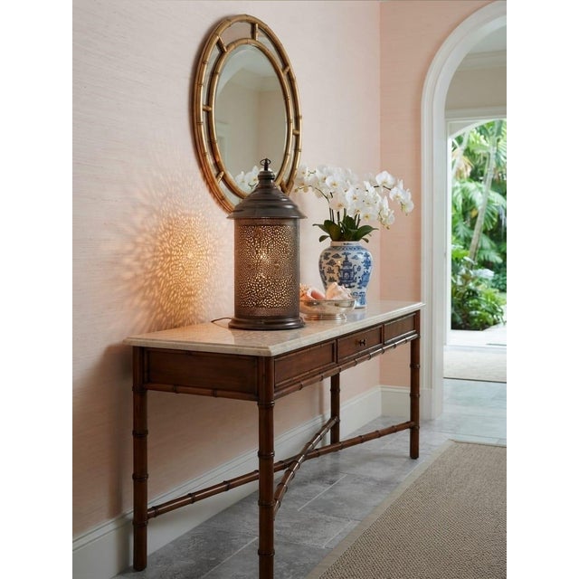 Metal Vintage Moroccan-Style Pierced Brass Table Lantern Lamp For Sale - Image 7 of 12