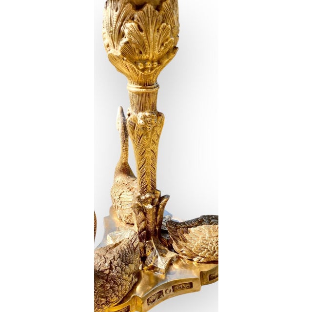 Late 19th Century Antique French Napoleon III Gilt Bronze Swan Centerpiece Pleated Glass Plateau For Sale - Image 5 of 14