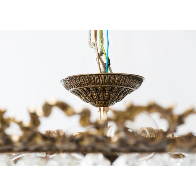 Brass Large Brass & Crystal Semi Flush Mount Basket Chandelier, Spain 1950s For Sale - Image 8 of 13