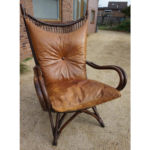 Bamboo and Leather Sculptural Fan Back Lounge Chair, 1960s For Sale - Image 9 of 18