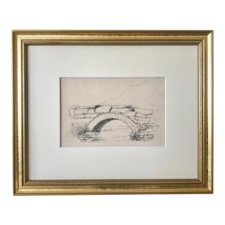 Antique European School Drawing of a Bridge Artist Signed Dated 1881 For Sale