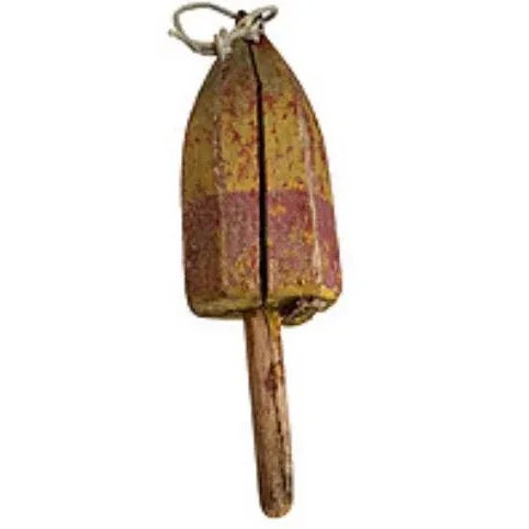 Weathered Yellow & Red Wooden Buoy For Sale - Image 4 of 5