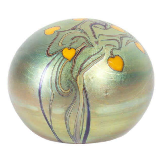 1975 Iridescent Art Glass Paperweight by Orient & Flume For Sale