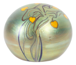 1975 Iridescent Art Glass Paperweight by Orient & Flume