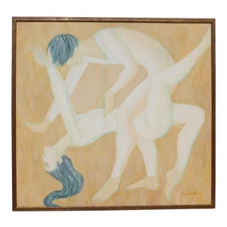 1960s Mid Century Modern Art of 2 Girls at Play For Sale