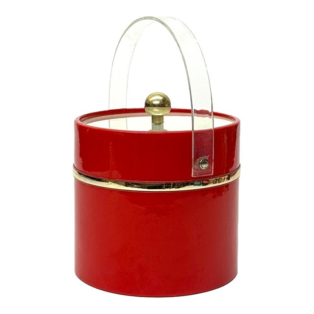 Engine Red & Gold-Trimmed Vintage Ice Bucket For Sale