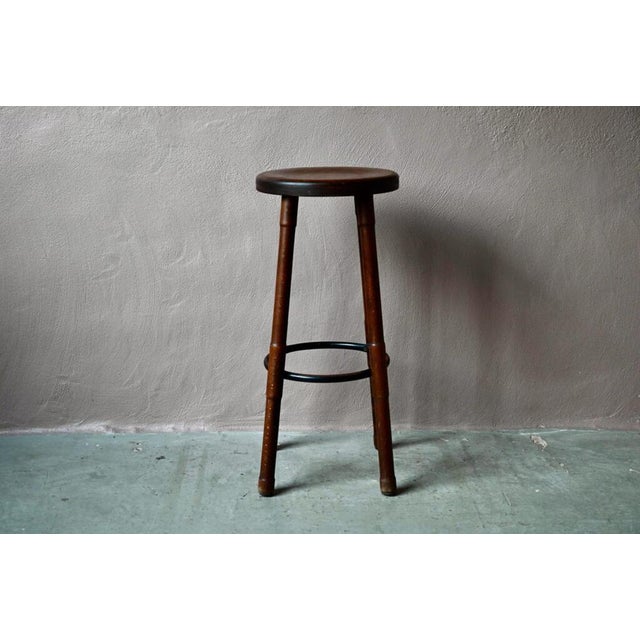 1960s Vintage Bistro Bar Stool in Wood, 1960s For Sale - Image 5 of 10