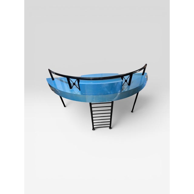 Vintage Postmodern Blue Lacquer Demi-Lune Writing Desk or Vanity For Sale In West Palm - Image 6 of 8