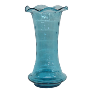 Turquoise Aqua Blue Vase Hand Blown Sculpted Art Glass With Ruffled Edge 4755b