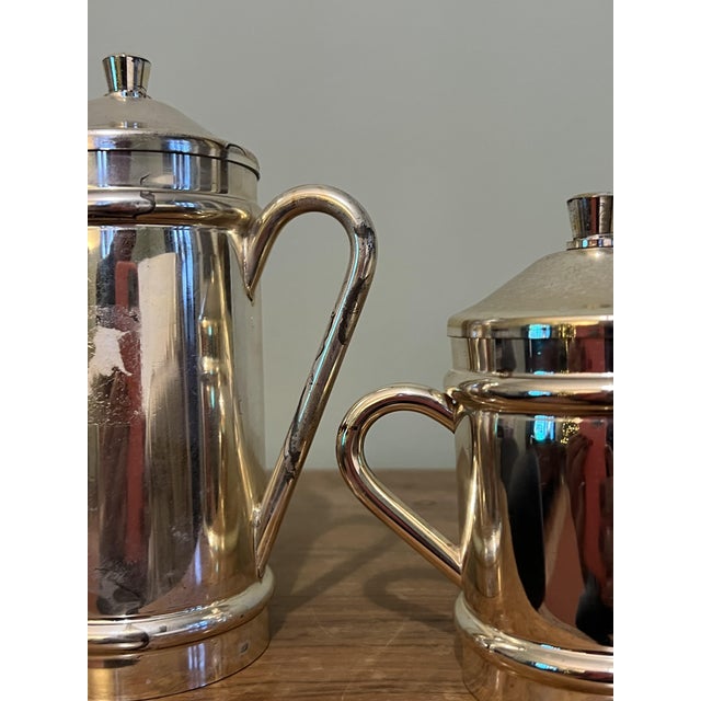 Mid-Century Modern Silver-Plated Teapot and Sugar Pot with Lid from CS, Italy, 1940s, Set of 2 For Sale - Image 4 of 9
