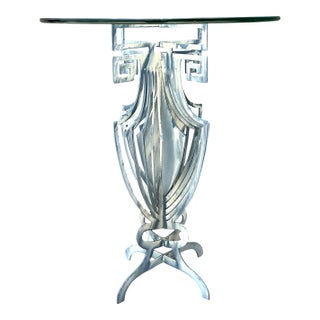 Vintage Greek Key Motif Metal and Glass Drinks Table For Sale