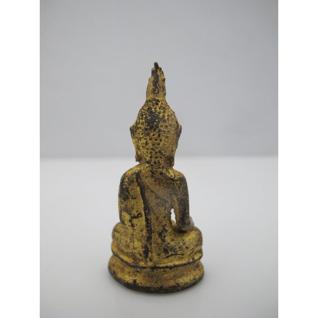 Thai Gold Lacquered Bronze Ratanakosin Miniature Seated Buddha Figurine For Sale In Portland, OR - Image 6 of 7