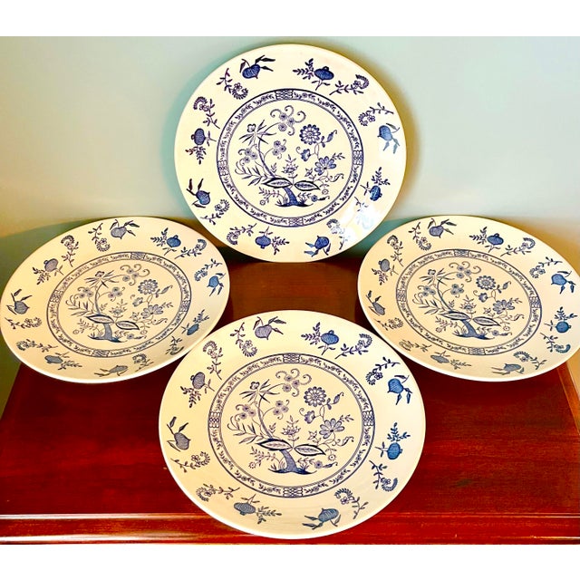 Mid 20th Century Blue Onion Dinner Plates - Set of 4 | Chairish
