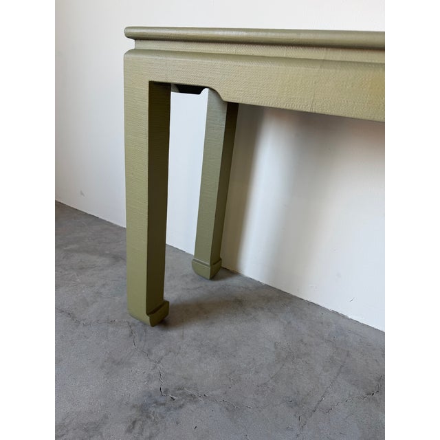 Green Vintage 1970s Organic Modern Harrison Van Horn Style Lacquered Grasscloth Console Table For Sale - Image 8 of 12