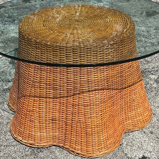 Late 20th Century Vintage Coastal Woven Rattan Ghost Center Hall Table For Sale - Image 12 of 12