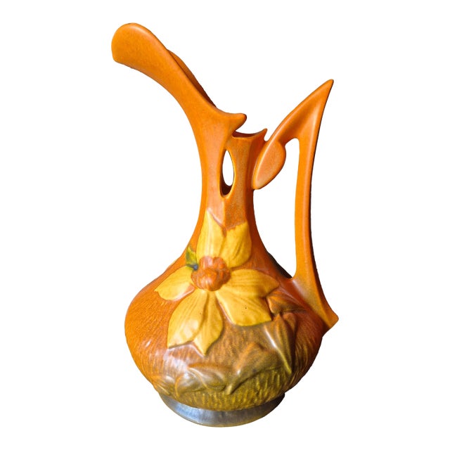1940s Vintage Roseville Pottery Clematis Ewer Pitcher For Sale