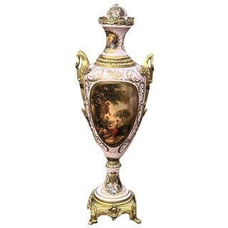 Large Freestanding Ormolu Mounted & Porcelain Lidded Urn For Sale