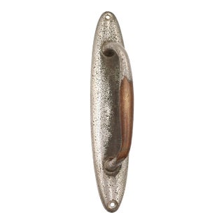 Vintage 9.375 In. Nickel Plated Brass Oval Door Pull For Sale