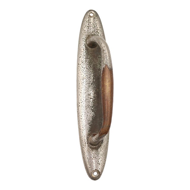 Vintage 9.375 In. Nickel Plated Brass Oval Door Pull For Sale