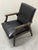 Wood Mid-20th Century Black, Button-Tufted, Faux Leather Accent Chair With Wooden Legs & Arms - Vintage Charm! For Sale - Image 7 of 15